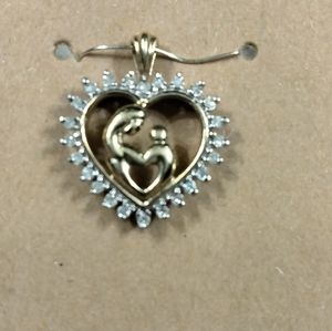 Vintage 10k gold Heart with Abstract Mother & Child Pendant / Charm